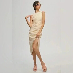 Anthropologie Cream Ruched Midi Dress